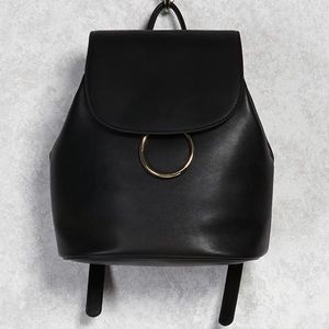 black faux leather o-ring mini backpack